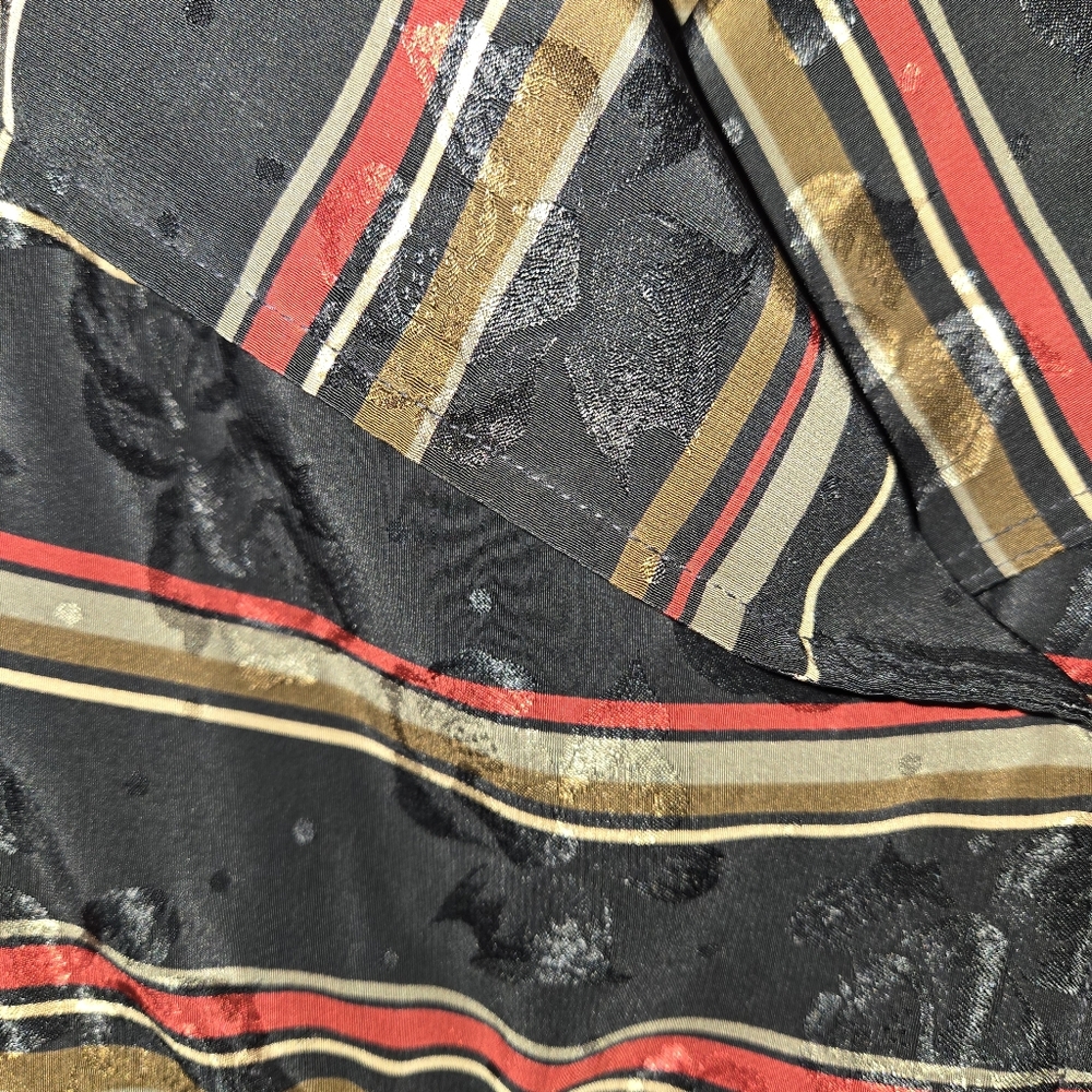 Vintage Black Red Gold Striped Floral Embossed Midi Medium Dress Union Made - Picture 4 of 10